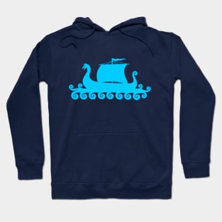 Blue Viking Ship Silhouette Hoodie